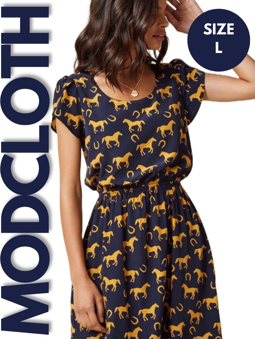 ModCloth Oh My Gosh Mustang Horse Print Dress Size L